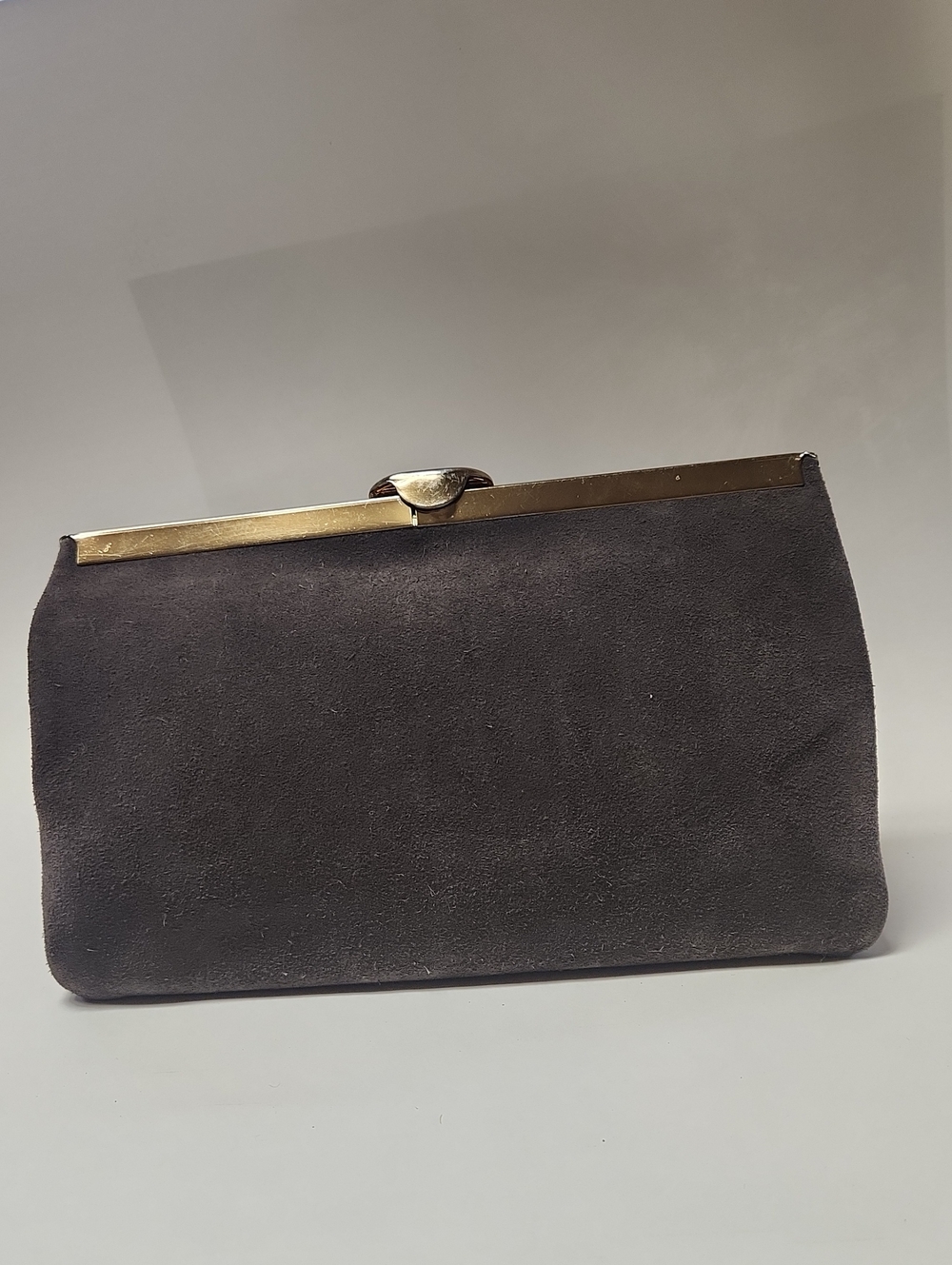 Classic Brown Suede Frame Clutch
